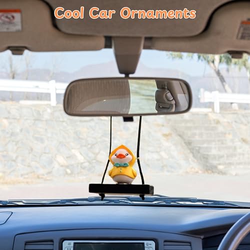 Duck Hanging Cars Mirror with Air Freshener set, Swinging Duck Car Ornaments for Rearview Mirror and Duck Car Air Fresheners, Funny Ducks Hanging Cars Ornament, Rearview Mirror Accessories (Coat Duck)