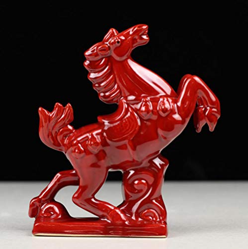 彫刻像の装飾品置物セラミック赤い馬の装飾家のリビングルームのオフィスの装飾馬の工芸品のギフト@A (レッド)