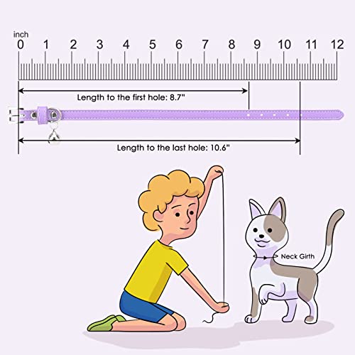 Pupteck 2 Pcs Soft Leather Cat Kitten Collar With Bells Adjustable For Girl Boy Cats Puppy - Orange, Purple #TOP6