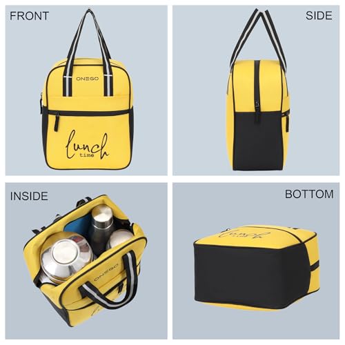 Image of Durable & Lightweight Lunch Bag | Trendy Water-Resistant Tiffin Bag & Meal Holder for Office, School, Travel & Picnic, Stylish, Insulated Design for Men, Women & Kids (Yellow)