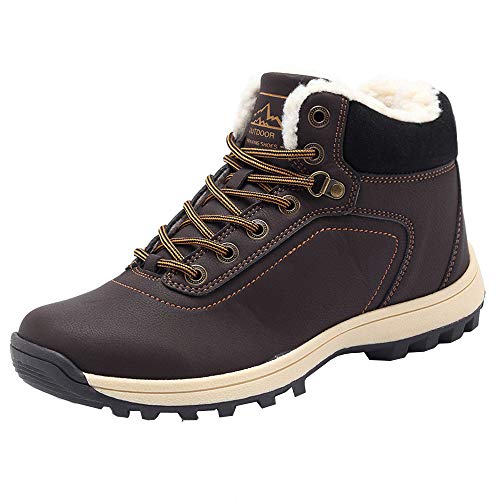 YIRUIYA Mens Snow Boots Water Snow Resistance Winter Boots Anti Slip Fur Lined Shoes for Men(Brown,9 M US)