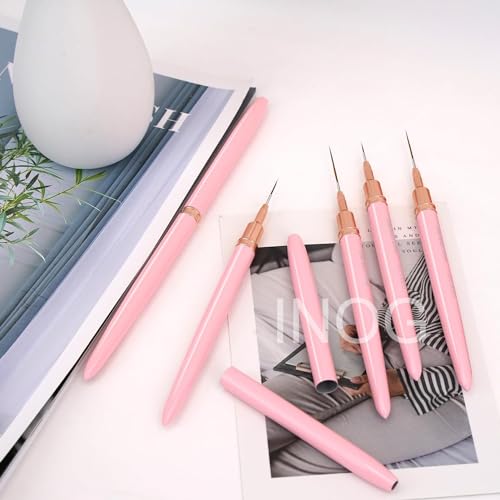 INOG Nail Art Liner Brushes, 5Pcs Painting Nail Art Brush Set Nail Dotting Drawing Tool for Long Lines, Thin Details, Fine Drawing Sizes 4/8/12/20/25mm(Pink) - Image 6