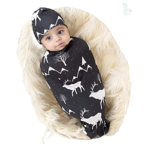 Image of Galabloomer Newborn Swaddle Blanket with Beanie Set Baby Boy Receiving Blanket Gray Arrow