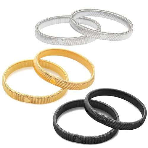 6PCS Sleeve Garters, Stretchy Metal Shirt Sleeve Holders, Anti-Slip Arm Bands Elastic Arm Straps for Men and Women(Silver, Gold, Black)