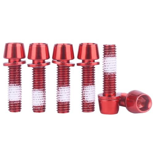 Image of Steel M5x18mm Bolts with Washer, Allen Hex Tapered Screw for Bicycle Stem, Pack of 6 (Red)