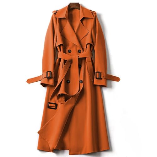 Generisch Nuevo Gabardina para mujer, cortavientos, ropa exterior, ajustada, color sólido, abrigo largo, abrigo delgado para mujer, naranja, XXL