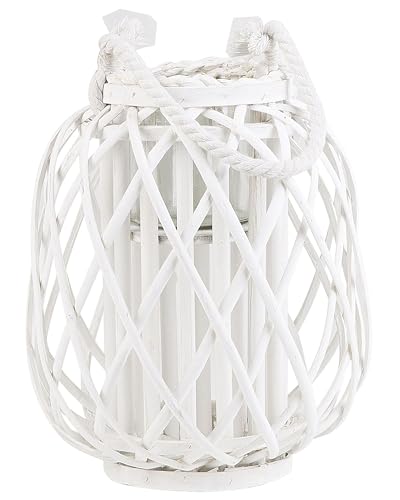 Dekolaterne Weidenholz weiß 30 cm mit Kerzenhalter Griff Modern dekorativer Kerzenständer Mauritius