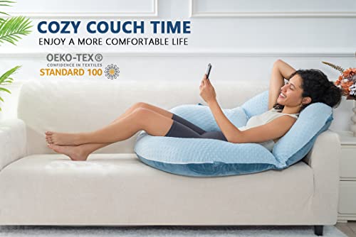 INSEN Reading Pillow, Back Pillow for Sitting in Bed for Reading, Nurse & Relax, Reading Pillow for Adults, Moms & Kids, Sit Up Pillow for Bed, Upgrade (Dot Velvet-Blue)