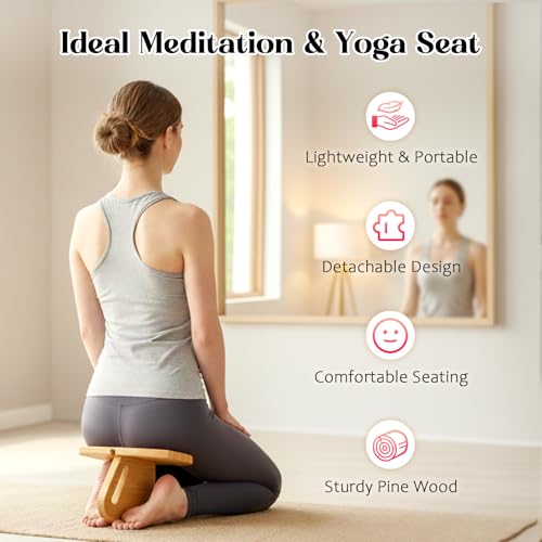 Meditation Bench (Seiza Bench) – Pine Wood Kneeling Prayer Seat, Portable Yoga & Meditation Stool - Image 4
