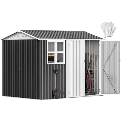 DWVO 8x6ft Metal Tool Shed with Window, Outdoor Storage Shed for Backyard, Lawn, and Patio, Heavy-Duty Storage Unit with Four Vents & Lockable Door for Storing Tools, Equipment, Gray & White