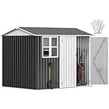 DWVO 8x6ft Metal Outdoor Storage Shed with Window, Lockable Tool Storage Sheds, Oversized Steel Garden Sheds with Sloped Roof for Backyard, Patio, Garage, Lawn (Gray + White)