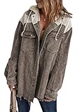 Dokotoo Winter 2025 Coats for Women Fashion Casual Long Sleeve Flannel Shirts Contrast Color Block Oversized Button Down Hooded Corduroy Shacket Jackets Chocolate Brown Fall Clothes XL