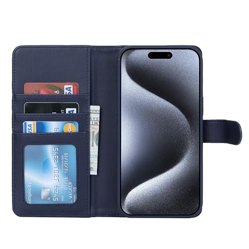 Cavor iPhone 15 Pro Max Case, Magsafe Compatible Flip Leather Wallet Case with Card Holders, Detachable 2 in 1, Magnetic Closure, Blue - Image 3