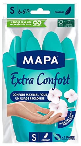MAPA - Extra Confort - Gants de Ménage en Latex Doublure Textile 100% Coton - Confortables et...