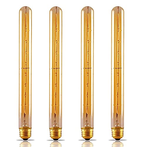 Qixivcom T30 Tubular Edison Light Bulb 40W Amber Vintage Edison Bulb Incandescent Filament Bulb T300 E26 2200K Dimmable Antique Golden Tinted Glass Bulb for Wall Sconce Pendant Lighting(4 Pack) by Qixivcom - Used condition - US$18.02