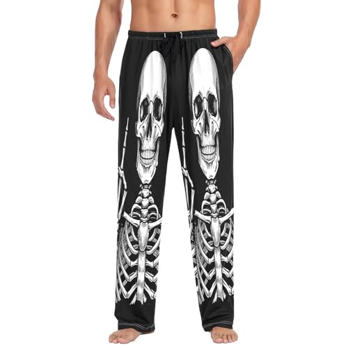 Qilmy Graffiti Skull Men's Cotton Pajama Pants, Lightweight Lounge Sleepwear with Drawstring and Pocket