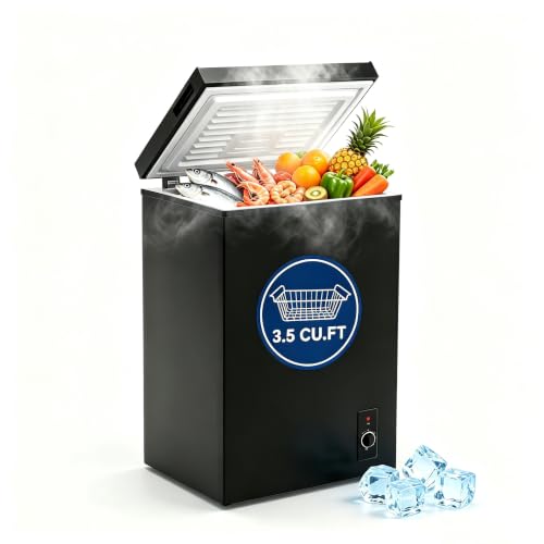 Clickoods 3.5 Cu.Ft Chest Freezer – Small Deep Freezer with Adjustable Thermostat, Energy Efficient & Quiet Compact Freezer, Mini Freezer or Refrigerator with Basket for Home, Garage, Apartment, Black