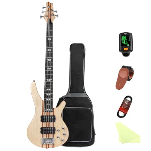 Bullfighter Elem - Guitarra de bajo eléctrico a través del cuerpo, 5 cuerdas, tamaño completo, kit...