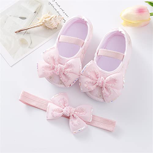 Baby Girls Mary Jane Flats Beaded Bow Princess Shoes Dress Walking Shoes and Headband for Newborn Infant Toddler3