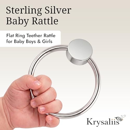 Image of Baby Teether Rattle Ring for Boy and Girl, 925 Sterling Silver, Newborn Gifts for Babies 0-12 Months, Non-Tarnishing, Beautiful Box Packaging, Custom Engraving Available