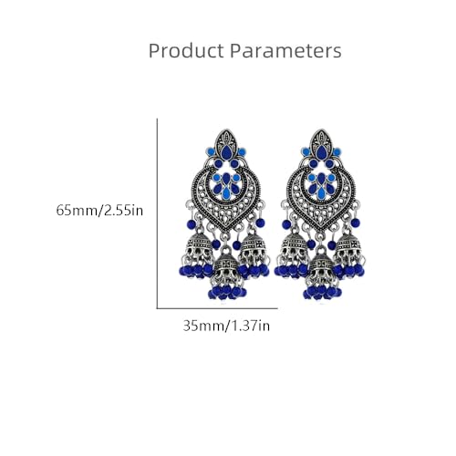 Boho Chandellier Jhumka Statement Dangle Earrings for Women Vintage Large Flower Ball Bead Tassel Drop Dangling Earring Indian Bollywood Jewelry Holiday Festival Christmas4