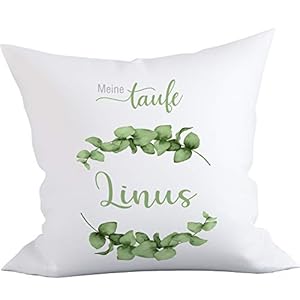 Liamoria® Taufkissen zur Taufe oder Geburt Modell Linus 40 x 40 cm Kissen Bezug mit Personalisierung ohne Füllung…