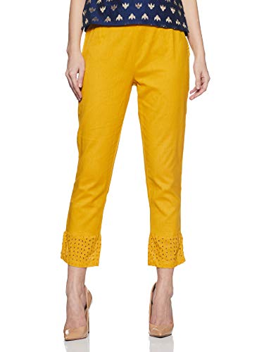 Image of Rangriti Black Solid Slim Pants for Women