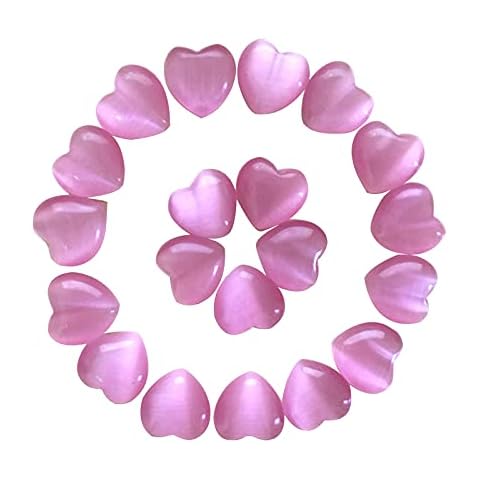 Amazingxy 20 Pcs Rose Quartz Crystal Heart Love Stones Palm Healing Crystals Therapy Chakra Reiki Meditation Home Decor 0.6 Inch Pink Cat Eye Cover