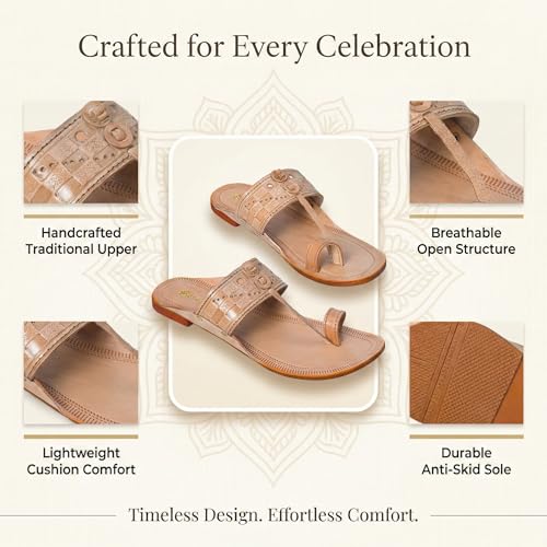Image of Kolhapuri Chappal for Men Original, Semi-Premium Leather Semi-Handcrafted Traditional Kolhapuri Chappal for Man Formal Footwear for Weddings & Parties, Ethnic Wear & Daily Comfort