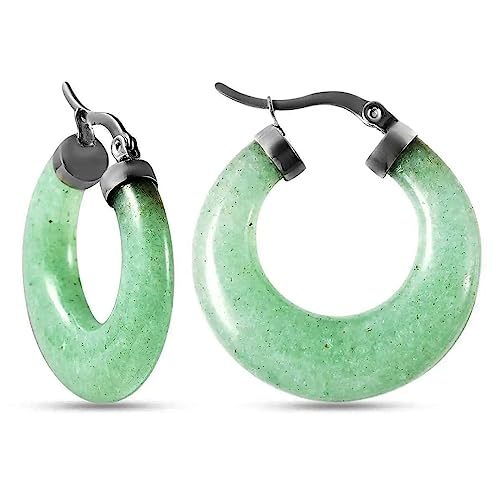 Shop Lc Green Aventurine Hoop Earrings For Women Jewelry Stainless Steel Clip On Clasp Birthday Gifts #TOP3