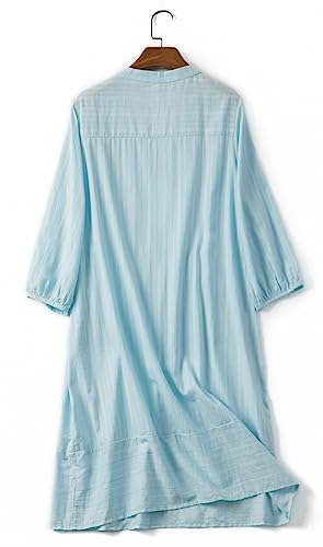 Lafural Womens V Neck Cotton Casual Loose Shift Tunic Smock Summer Dresses Vacation Dress 3/4 Sleeve Pocket3
