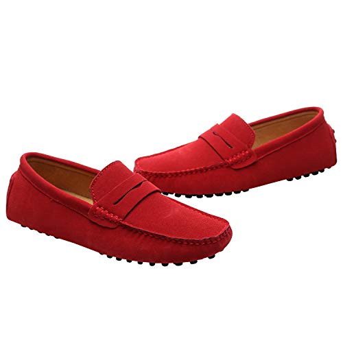 Image of ANUFER Men's Suede Leather Penny Loafers Comfort Driving Shoes Moccasin Slippers