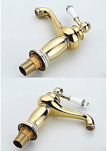 Image of BASSINO Small Size Brass Bathroom Sink Wash Basin Mixer Tap Single Handle Hot & Cold Waterfall Lavatory Sink Faucet for Living Room & Bathrooms (Gold)