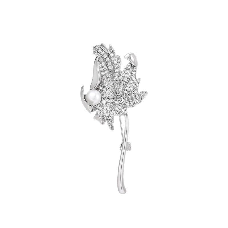 Image of Rhinestone Leaf Brooch Pins - Crystal & Gold-plated Lapel Pin Jewelry for Women - Birthday Gift for Wife or Friends