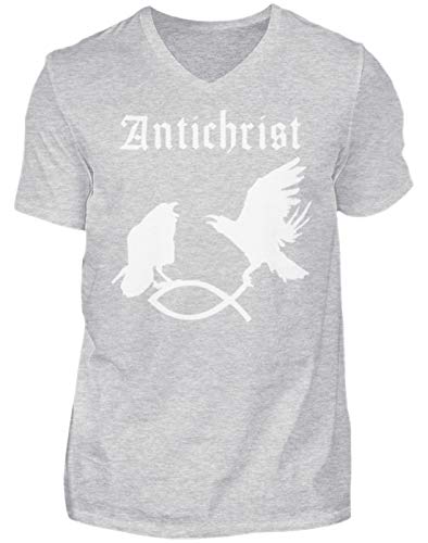 T-shirt Antichrist Raben greifen Christenfisch avec motif graphique sombre imprimé col V