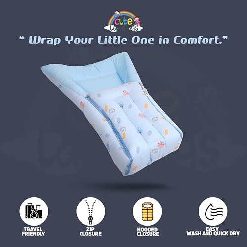 Image of 3 in 1 Muslin Cotton Sleeping Bag for Newborn Baby|Carry Nest|Lightweight|Skin Friendly|Convertible|Hypoallergenic|Portable Bassinet |Essential (Aslo use as Gaddi Set, 0-6 Months, Blue)