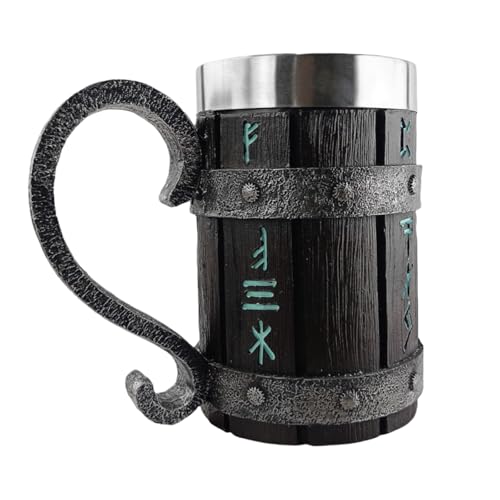 AXVRAV Jarra de madera medieval, 600 ml, jarras de cerveza de madera con acero inoxidable, barril retro, barril de madera, vasos de cerveza, taza para cerveza, bebidas, zumos, café, regalo para