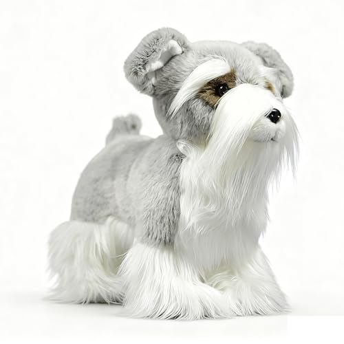 lilizzhoumax Schnauzer Perro Peluche 27cm/11.8”, Perro Lindas muñecas de Relleno de roedores, Lindo Perro Peluche Suave Juguetes De Animales Salvajes Regalos para niños Blanco