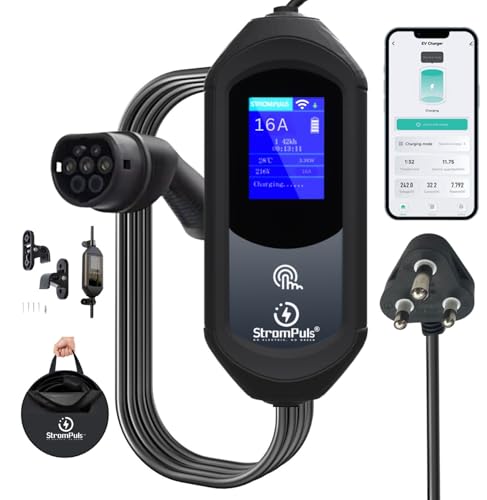 Strompuls 3.6kW Portable EV Charger, Smart APP, Adjustable Amps, 6 Meter TPU Cable, 16A 1 Phase, 3'...