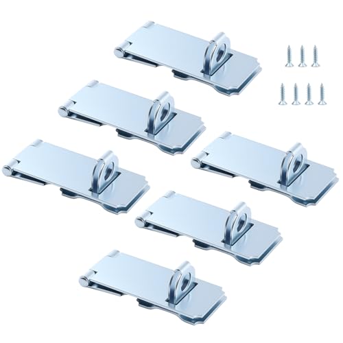 Image of HOME MASTER HARDWARE 6 Pack Door Padlock Locks Hasp Latch, 3-1 /2 inch Safety Packlock Clasp Hasp Lock Latch,Extra Thick Door Gate Lock Hasp with Screws | Thick Steel Hardware Adds Security to Sheds, Cabinets, Storage Boxes and Gates, Zinc-Plated Finish, Screws Included