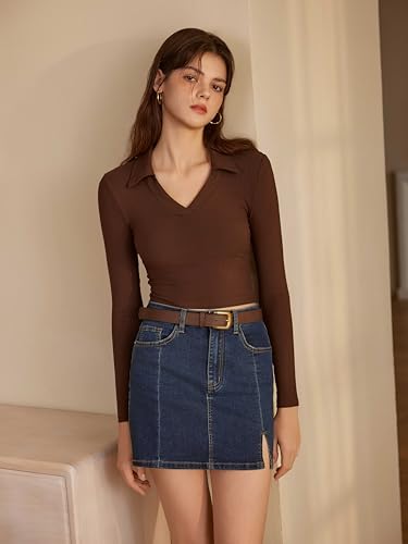 CIDER Fitted Long Sleeve Shirts for Women - V Neck Polo Shirts Business Casual Collared Work Tops Fitted Spring Fall Shirt2