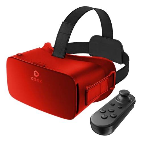 DESTEK V5 VR Headset for Phone w/VR Gamepad, 128 Premium VR apps Included, Anti-Blue Eyes Protected HD Lenses, 110° FOV Virtual Reality Headsets for iPhone, Android Phone