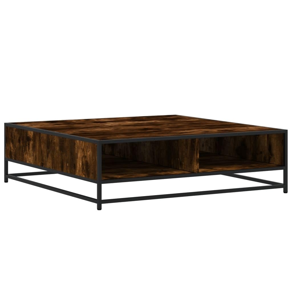 Tavolino Rovere Fumo 100x100x30 cm in Truciolato e Metallo con Ampio Ripiano Portaoggetti, Mobiletto Salvaspazio per Soggiorno, Camera, Ufficio, Design Industriale e Moderno