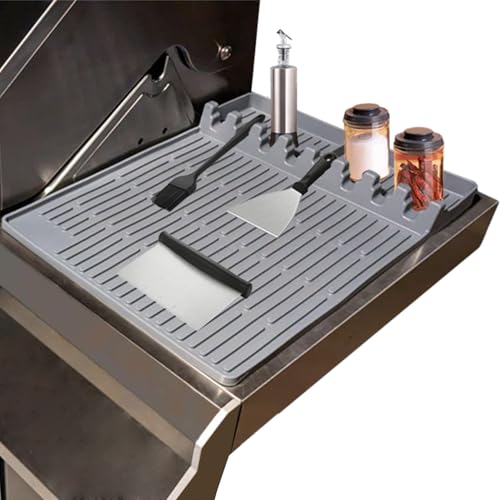 Silicone Grill Mat for Blackstone,Silicone Griddle Tools Mat with Drip Pad,Heat Resistant Spatula Mat for Outdoor Grill and Kitchen Countertop(Gray)