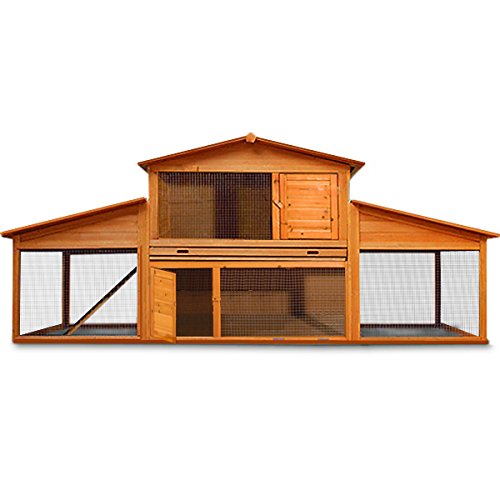 CADOCA® 2 Tier Wooden Rabbit Hutch | Large Guinea Pig Tortoise Animal Cage | XXL | Chicken Coop Run Bunny Pet Enclosure House | Outdoor Indoor Use | 2.10x1x0.71m Wood Double Decker
