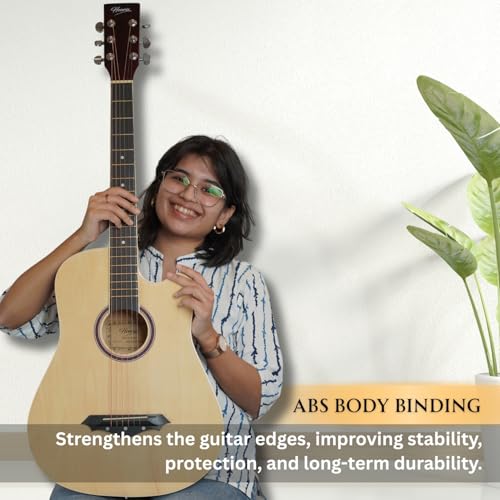 Image of Henrix 38C PRO 38 Inch Bass Wood Cutaway Acoustic Guitar With Die-Cast Tuners, Dual-Action Truss Rod, Gig-Bag, Picks, String Set, String Winder, Strap & Polishing Cloth - Natural