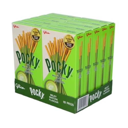 POCKY Biscuit Stick Milky Matcha – 10er Pack – Knusprige Keks Sticks mit Matcha & Weißer Schokolade – Indonesien - OG ASIA - 10x 33g