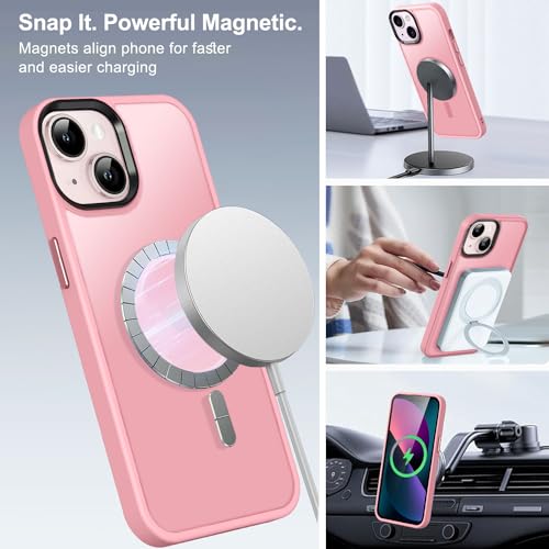Image of BossKiss Compatible with iPhone 13 Case, [Compatible with Magsafe] [Screen+Camera Protector] Magnetic Translucent Matte Women Men Girl Protective Cover for iPhone 13 6.1 inch, Pink
