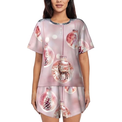 Pyjama festif femme pour Noël ensemble rose confortable avec poches