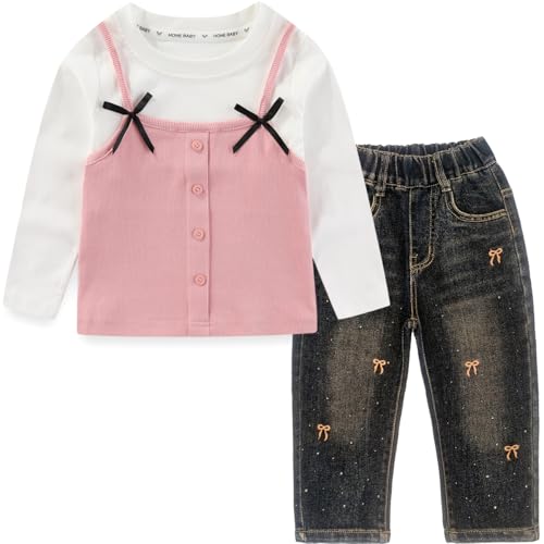 Image of Peacolate 2-7T Spring Fall Summer Little Girls 2pcs Clothing Set T Shirt and Jeans